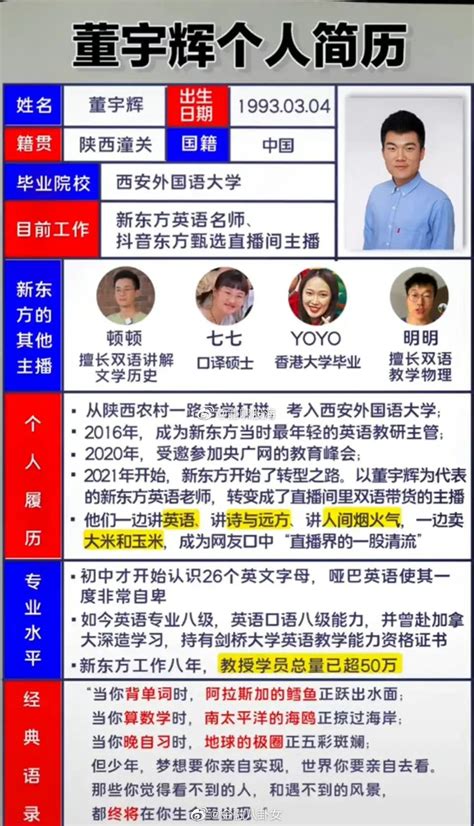 董宇辉的个人简历，新东方8年教授学员已经超过了50万__财经头条