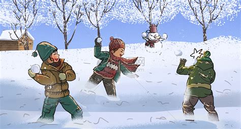 打雪仗的小朋友插画图片下载-正版图片400083016-摄图网