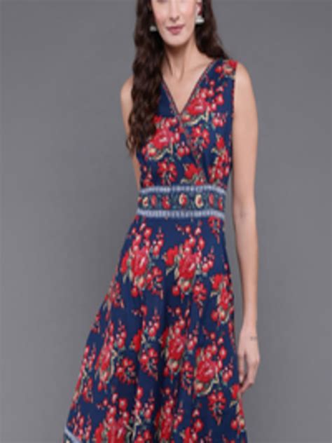 Buy Antaran Floral Printed V Neck Cotton A Line Dress - Dresses for ...
