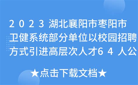 2023湖北襄阳市枣阳市卫健系统部分单位以校园招聘方式引进高层次人才64人公告
