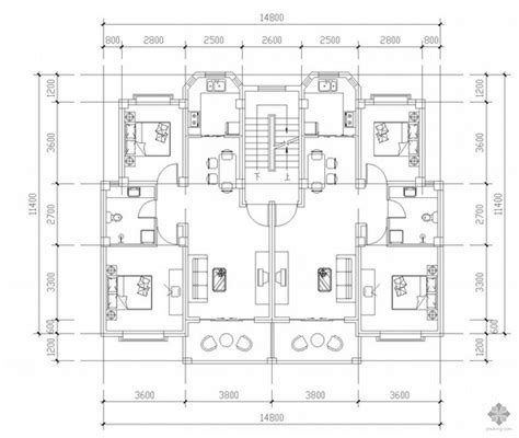 板式多层一梯两户户型图(80/80)-建筑户型图-筑龙建筑设计论坛