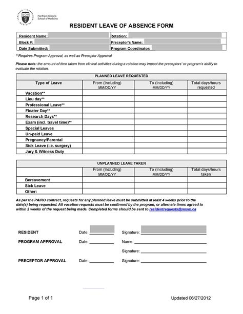 Medical Leave Of Absence Template