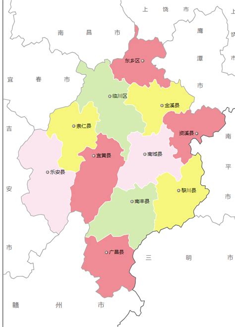 抚州市行政区划地图：抚州市辖2个区、9个县分别是哪些？
