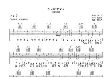 《父亲写的散文诗》吉他谱李健原唱 歌谱-钢琴谱吉他谱|www.jianpu.net-简谱之家