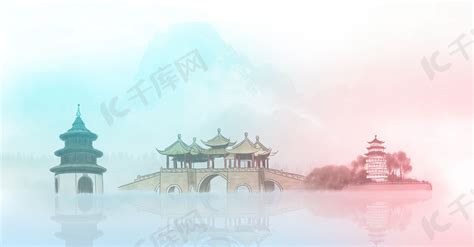 简约旅游城市扬州地标建筑背景海报背景图片免费下载-千库网