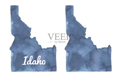 水彩插图爱达荷州地图剪影在海军蓝颜色。插画图片素材_ID:412599389-Veer图库