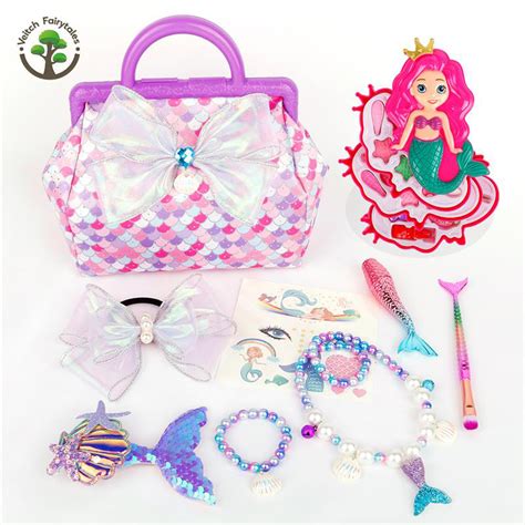美人鱼女孩女童儿童小公主梳妆打扮饰品盒美妆手提包套装玩具彩妆-阿里巴巴