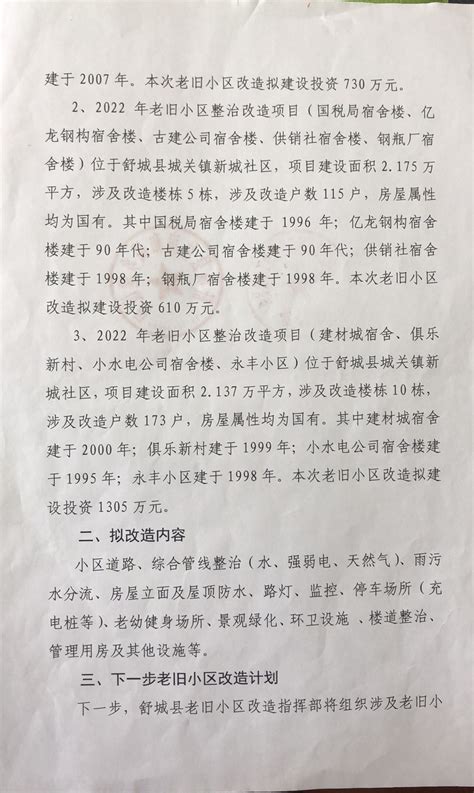 关于2022年舒城县老旧小区改造项目申报情况说明_舒城县人民政府
