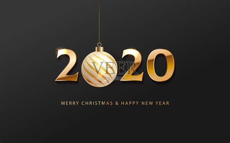 2020快乐新年庆祝横幅与2020数字创意设计，文字圣诞快乐和新年节日祝福和金色圣诞球。矢量图设计模板素材_ID:386713540-Veer图库