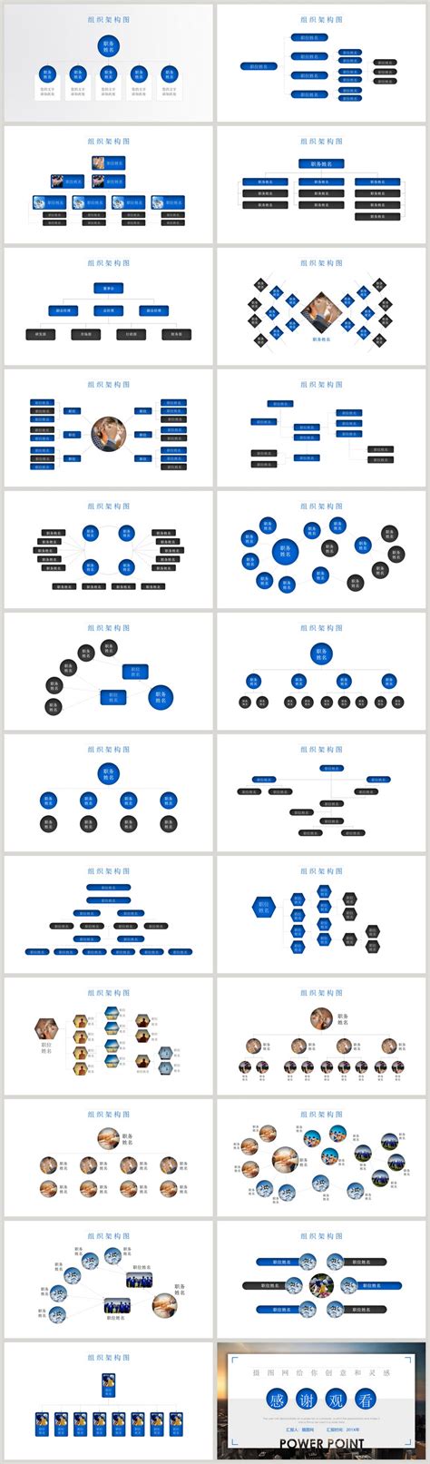 蓝色简约组织架构图表公司专用PPT模板_卡卡办公
