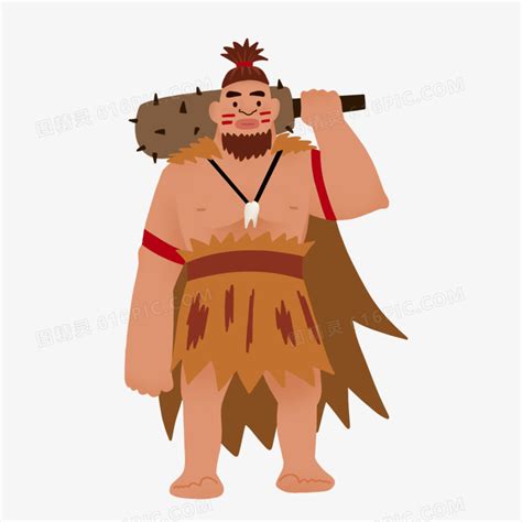 卡通手绘穿兽皮的部落野人原始人素材图片免费下载_PNG素材_编号18mip2mej_图精灵