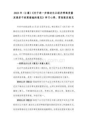 2023年（2篇）《关于进一步推动长江经济带高质量发展若干政策措施的意见》学习心得、贯彻落实意见.docx_咨信网zixin.com.cn