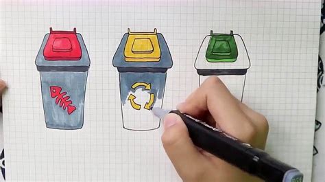 9月最新垃圾桶的简笔画 垃圾桶分类颜色和标志简笔画 - 水彩迷