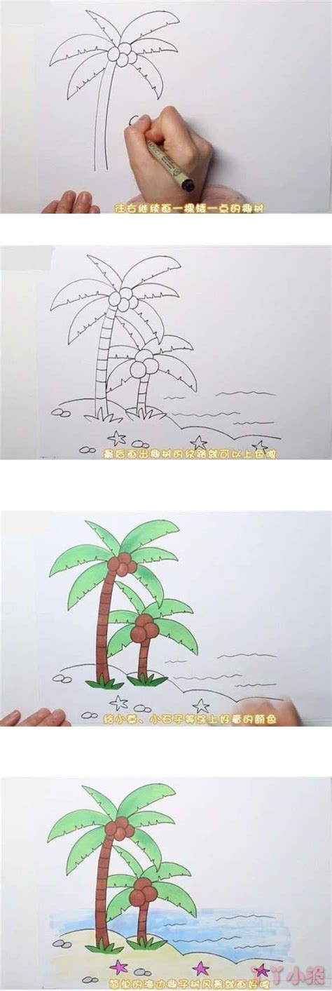 海滩椰子树怎么画涂色简单步骤教程 - 丫丫小报