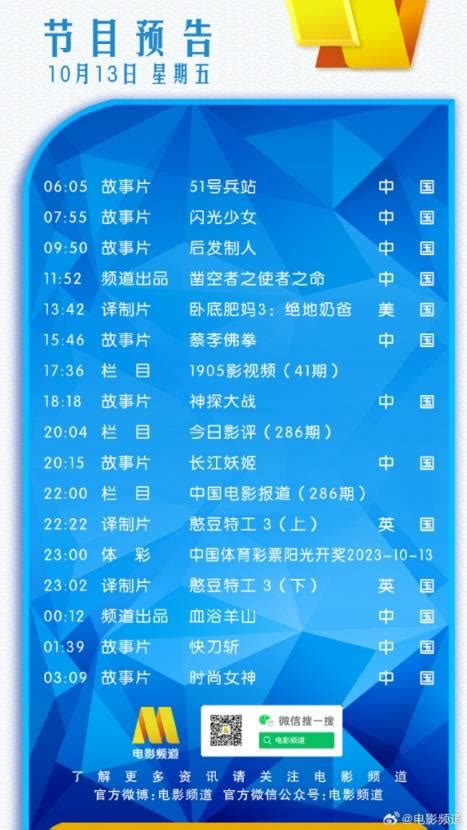 电影频道节目表10月13日 CCTV6电影频道节目单10.13-五号网