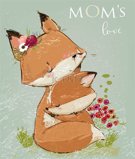 可爱的妈妈狐狸和她的孩子。向量例证素材图片免费下载-千库网