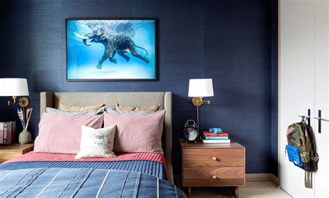 深蓝色气质混搭风格卧室装修设计-房天下装修效果图