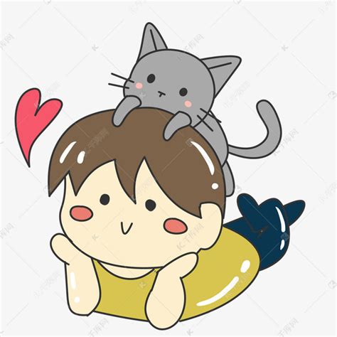 卡通小男孩和小猫咪免抠图素材图片免费下载-千库网