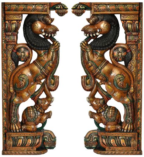 32" Traditional Yali Temple Pillars In Temple Wood | Made In South ...