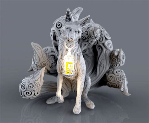 叼灯九尾狐3D打印模型_叼灯九尾狐3D打印模型stl下载_动物3D打印模型-Enjoying3D打印模型网