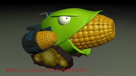植物大战僵尸2玉米加农炮,卡通角色,游戏角色,3d模型下载,3D模型网,maya模型免费下载,摩尔网