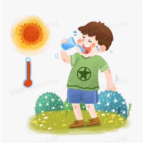 口渴喝水的小男孩元素素材下载-正版素材401476866-摄图网