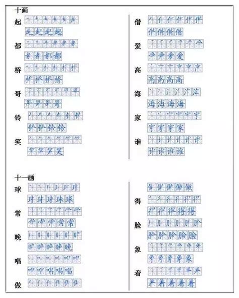 小学一年级语文汉字正确书写顺序（笔画顺序）：十画十一画_语文辅导_奥数网