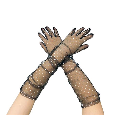 Секси мрежести ръкавици, универсален размер, черен цвят на бели точки ...