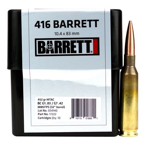 Barrett 17222 Rifle Match Grade 416 Barrett 452 gr, MTAC 10 Per Box/ 8 ...