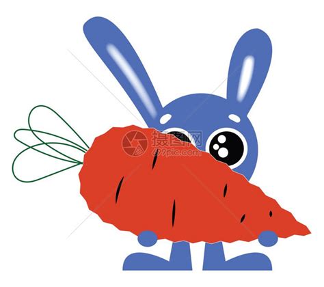 卡通蓝兔子拿着一头巨大的胡萝卜插画图片下载-正版图片305382285-摄图网