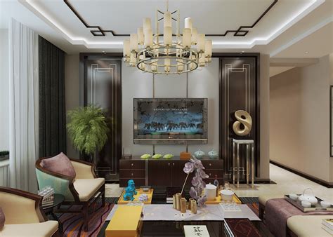 中式风格112平米家庭客厅装修效果图大全_别墅设计图
