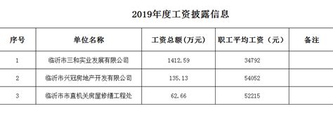 2019年度工资披露信息_临沂市三和实业发展有限公司