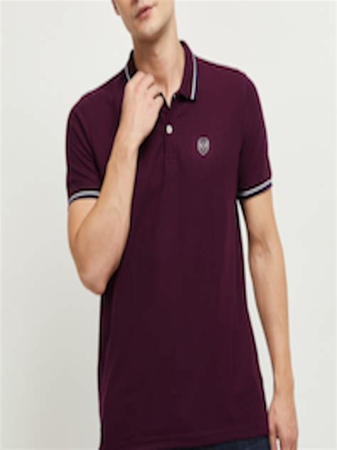Buy Max Men Burgundy Solid Polo Collar T Shirt - Tshirts for Men ...