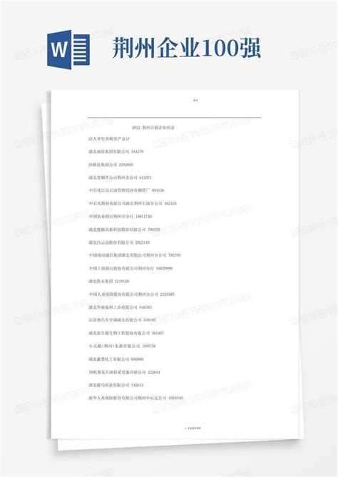 荆州企业100强Word模板下载_编号qvwbyepp_熊猫办公