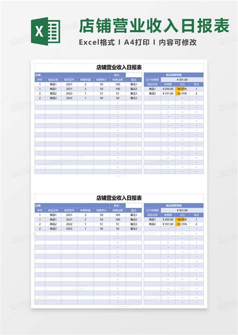 店铺营业收入日报表EXCEL模板下载_日报表_图客巴巴