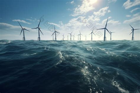 海洋里的风力发电机数字艺术图片-包图网