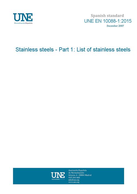 UNE EN 10088-1:2015 Stainless steels - Part 1: List of stainless steels