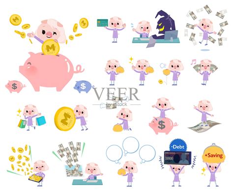 一组关于钱和经济的猪女孩插画图片素材_ID:405038404-Veer图库