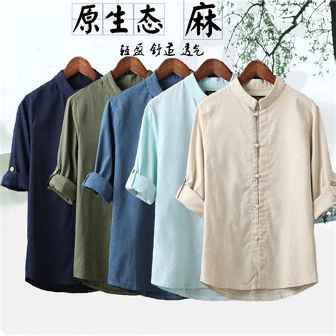 2021新款男士亚麻衬衫 中国风复古棉麻盘扣七分袖衬衣男 男装批发-阿里巴巴