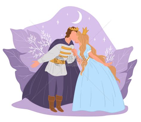 接吻的童话王子和公主卡通矢量插画插画图片下载-正版图片306618338-摄图网