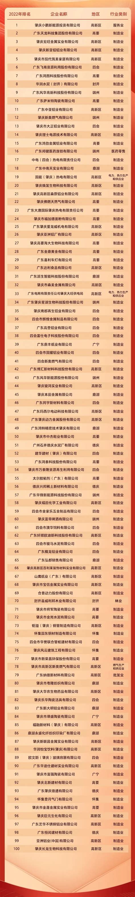 “2022年肇庆企业100强”榜单发布！排名第一的是……_澎湃号·政务_澎湃新闻-The Paper