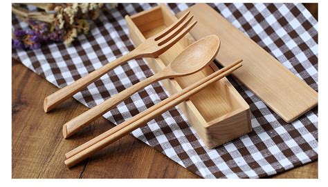 创意日式便携餐具木勺木筷木叉木筷子托木盒套装 四件套批发-阿里巴巴
