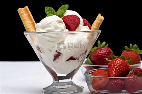 草莓冰淇淋,自制的,美味,圣代,意大利冰淇淋,冰淇淋,奶制品,寒冷,水平画幅,无人摄影素材,汇图网www.huitu.com