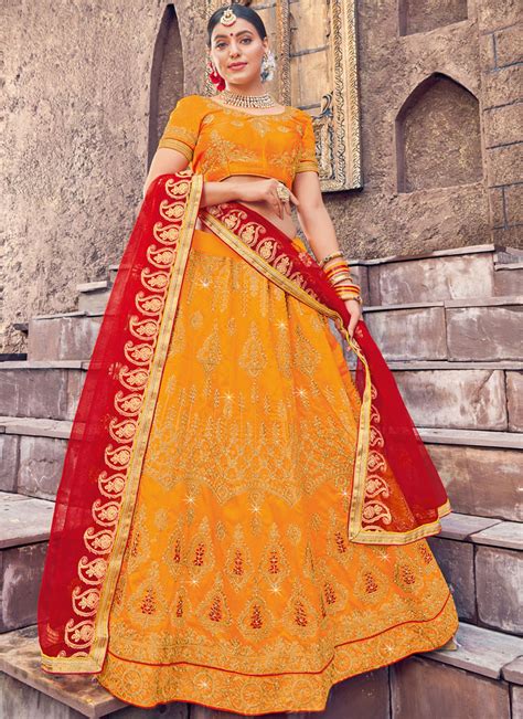 Buy Online Yellow Art Silk Ceremonial Designer Lehenga Choli : 139753