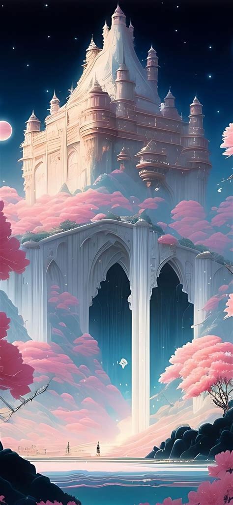 粉色花海中的精灵城堡 (风景手机动态壁纸) - 风景手机壁纸下载 - 元气壁纸