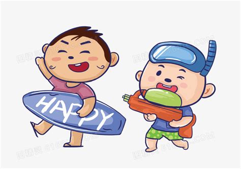 儿童卡通插画——水里玩水开心的小女孩小男孩EPS素材免费下载_红动中国