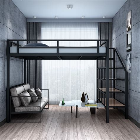 不锈钢床高架床双人床高低床钢架复式二楼床阁楼床宿舍床上床下桌-淘宝网