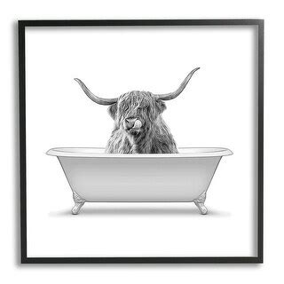 Stupell Longhorn Highland Cow Bath Tub Framed Giclee Texturized Wall ...
