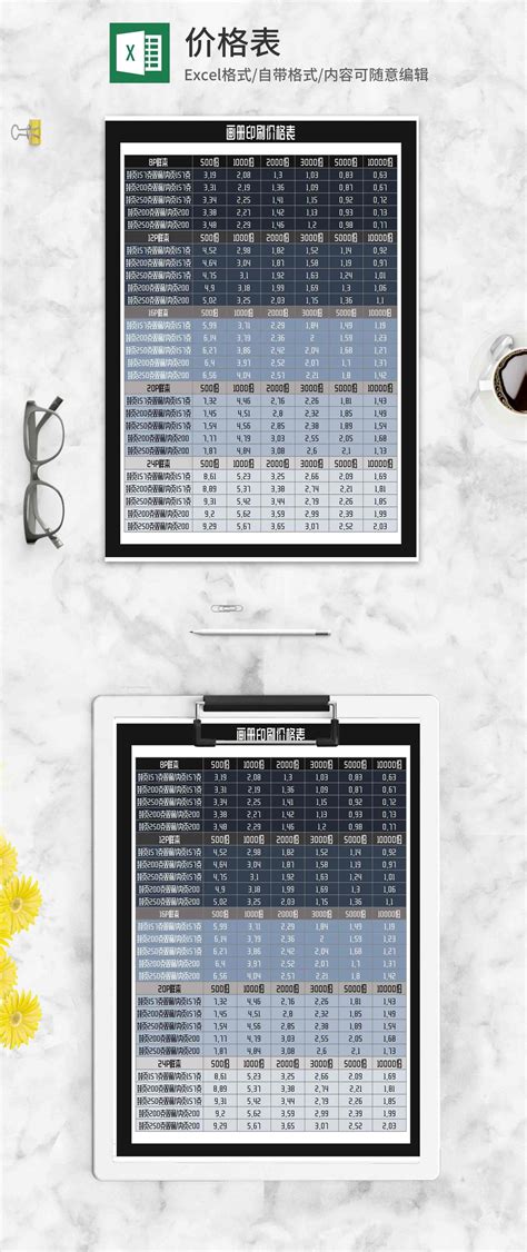 商务风画册印刷价格表Excel模板_完美办公