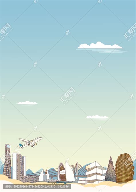 珠海城市地标建筑背景插画竖版,建筑园林,设计素材,设计模板,汇图网www.huitu.com